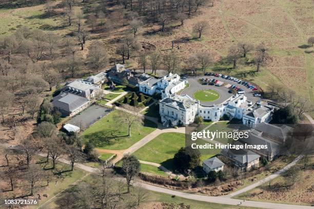 White Lodge, Richmond Park, Richmond upon Thames, London, 2018. Now the home of the Royal Ballet School, White Lodge is a Palladian former hunting...