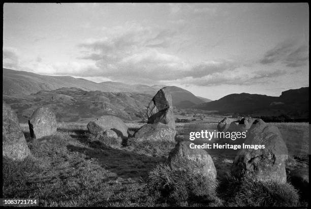 Castlerigg Stone Circle, Keswick, Allerdale, Cumbria, circa 1955-1980. View of the stone circle, looking south-east and showing the smaller stone...