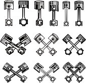 Set of piston icons and design elements for label, emblem, sign, poster, card, t shirt.