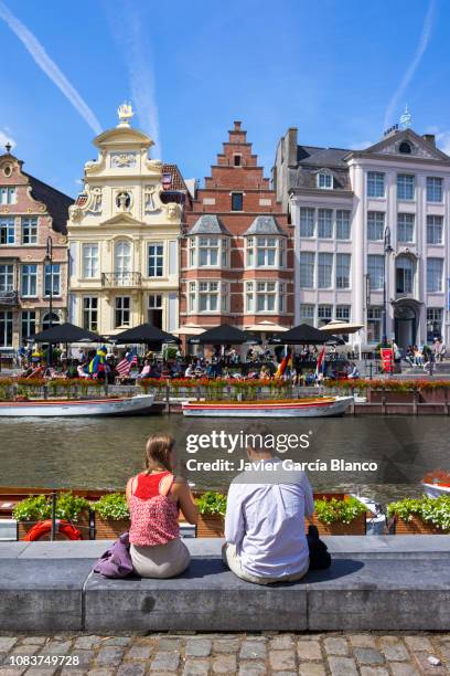 graslei and korenlei - belgium stock pictures, royalty-free photos & images