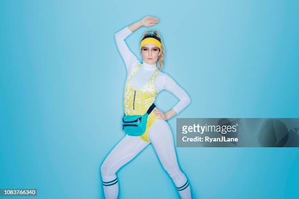 retro style exercise aerobics woman eighties era - 1990s woman stock pictures, royalty-free photos & images