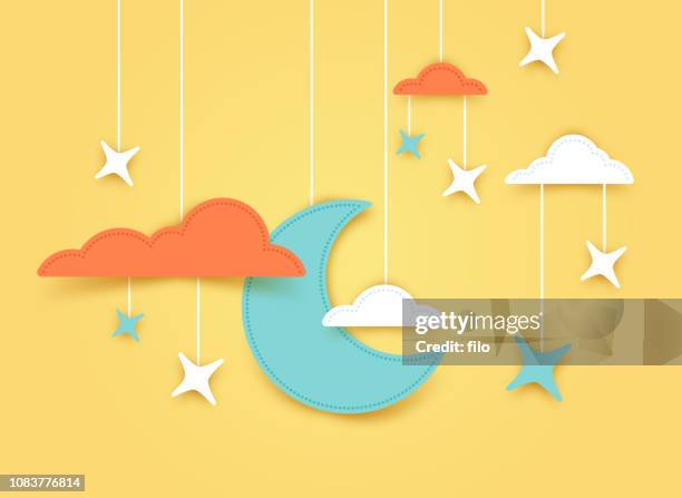 ilustraciones, imágenes clip art, dibujos animados e iconos de stock de noche de estrellas y luna fondo bandera - manualidad