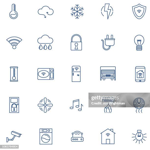 smart home thin line icon set - tumble dryer stock illustrations