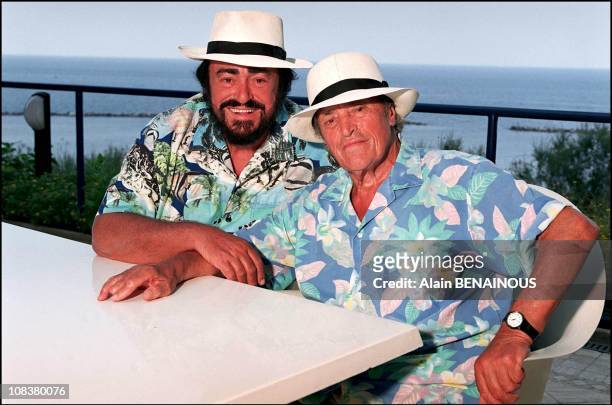 Luciano Pavarotti and his father Fernando in Pesaro, Italy on August 20, 2001.