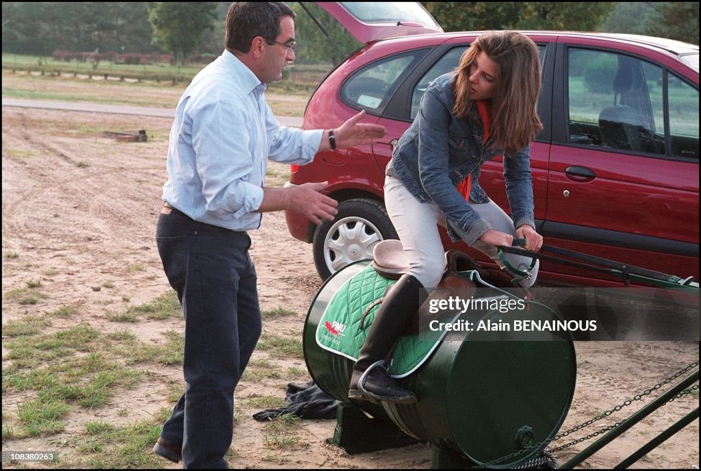 Charlotte Casiraghi and her brother Andrea at jockey school in France on October 06, 2001.