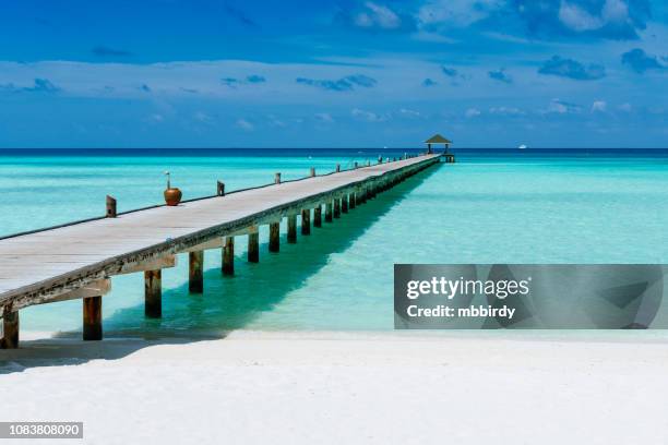 jetty at dhiffushi holiday island, south ari atoll, maldives - ari atoll stock pictures, royalty-free photos & images