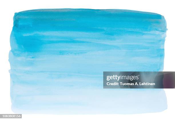 abstract hand painted gradient turquoise colored watercolor background with watercolour stains and paper texture on white background. - watercolor stroke stock pictures, royalty-free photos & images