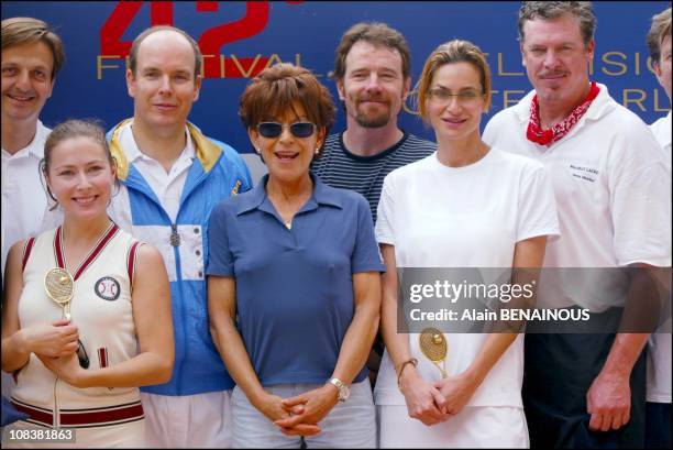 Prince Albert Of Monaco And His Friend Alexandra Kamp Participate In Tennis Tournament Of The Forty-Second Film Festival Of Monaco in Monaco on July...