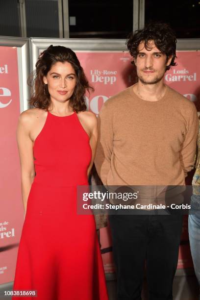 Actress Laetitia Casta and Director Louis Garrel attend "L'Homme Fidele" Paris Premiere at Mk2 Bibliotheque on December 17, 2018 in Paris, France.