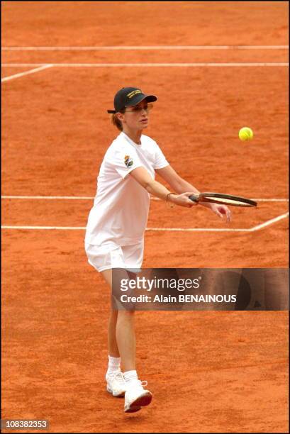 Prince Albert Of Monaco And His Friend Alexandra Kamp Participate In Tennis Tournament Of The Forty-Second Film Festival Of Monaco in Monaco on July...