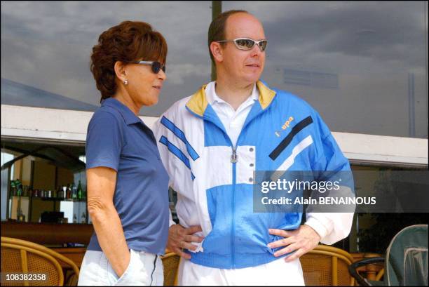 Prince Albert with his cousin Anne de Massy in Monaco on July 06, 2002.