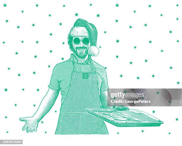 ilustrações de stock, clip art, desenhos animados e ícones de young man baking cookies - drogados
