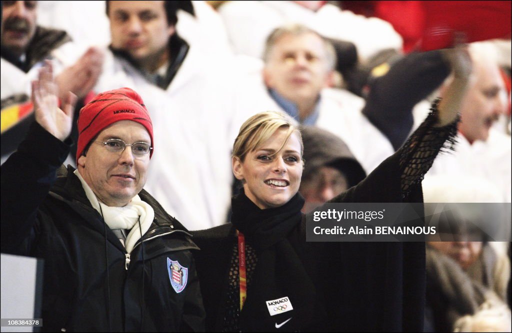 Prince Albert of Monaco with his new girlfriend Charlene Wittstock at the Opening ceremony of the 2006 Winter Olympics in Turin, Italy on February 10, 2006.