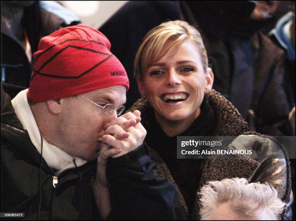 Prince Albert of Monaco with his new girlfriend Charlene Wittstock at the Opening ceremony of the 2006 Winter Olympics in Turin, Italy on February 10, 2006.