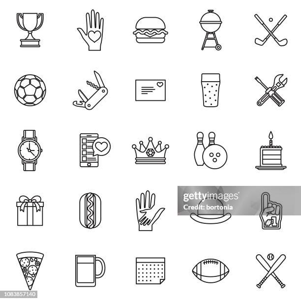 father's day thin line icon set - bowling ball stock illustrations