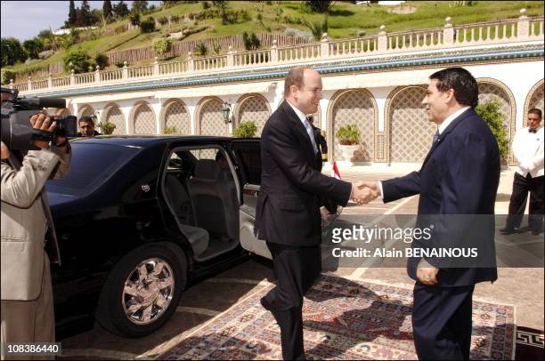 Prince Albert II of Monaco and Tunisian president Ben Ali in Tunis, Tunisia on September 07, 2006.