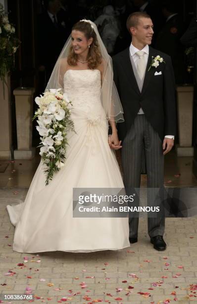 Tessy Anthony and husband Louis of Luxembourg getting out of the church in Luxembourg on September 29, 2006.