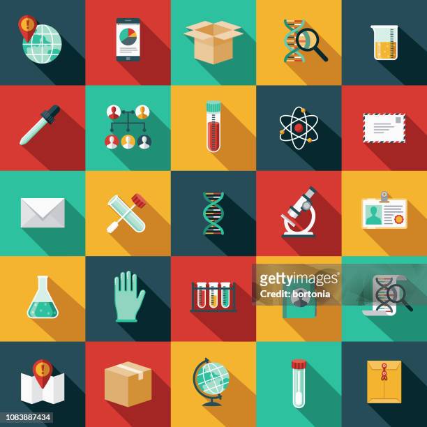 genetische tests-icon-set - flat design stock-grafiken, -clipart, -cartoons und -symbole