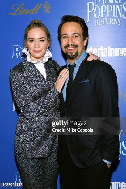 Actress Emily Blunt and actor/playwright Lin-Manuel Miranda attend the "Mary Poppins Returns" hosted by The Cinema Society at SVA Theater on December...