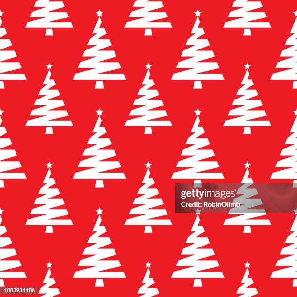 ribbon christmas trees on a red background. - christmas tree pattern stock illustrations