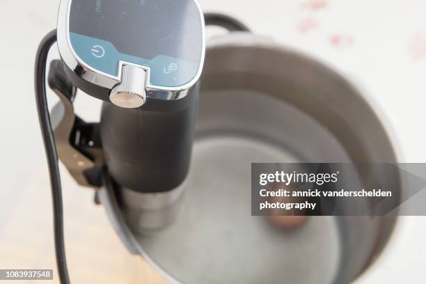 slow-cooked sous vide-style egg - sous vide stock pictures, royalty-free photos & images