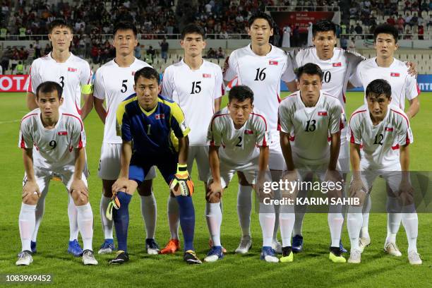 North Korea's defender Kuk Chol Jang, North Korea's defender Song Il An, North Korea's midfielder Un Chol Ri, North Korea's midfielder Yong Jik Ri,...