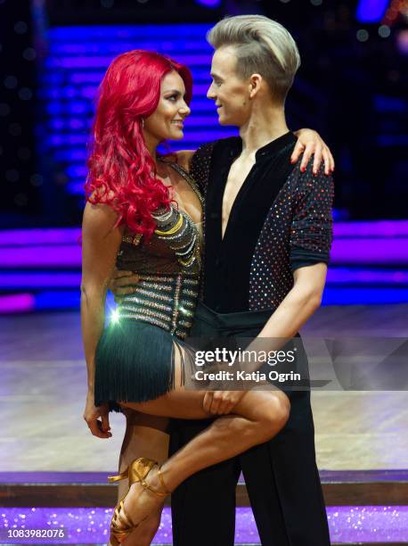 Joe Sugg and Dianne Buswell attend the photocall for the 'Strictly Come Dancing' live tour at Arena Birmingham on January 17, 2019 in Birmingham,...
