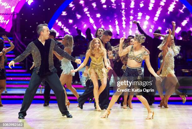 Stacey Dooley, Graeme Swann and Karen Clifton attend the photocall for the 'Strictly Come Dancing' live tour at Arena Birmingham on January 17, 2019...