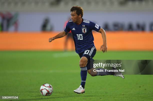 Inui Takashi of Japan in action during the AFC Asian Cup Group F match between Japan and Uzbekistsn at Khalifa Bin Zayed Stadium on January 17, 2019...