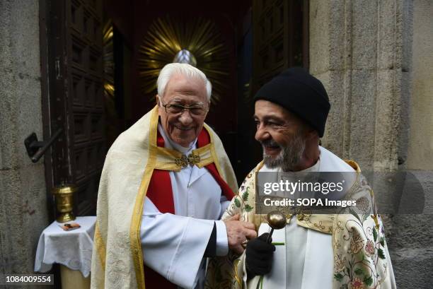 The priest Ángel is seen during Saint Anthony's day in Madrid. During Saint Anthonys day , hundreds of people bring their pets to San Antón church in...