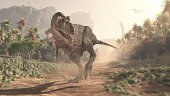 Tyrannosaurus Rex in the jungle. This is a 3d render illustration
