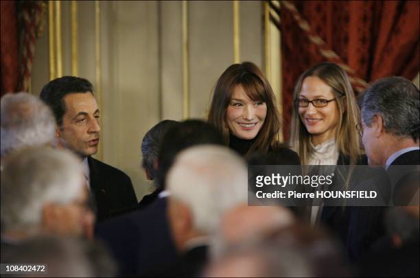 Nicolas Sarkozy, Carla Bruni Sarkozy and sister Consuelo Remmert in Paris, France on December 08, 2008.