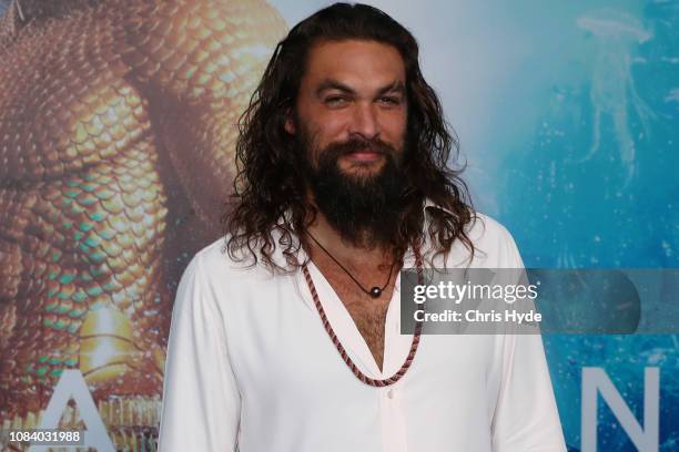 Jason Momoa poses at the Australian premiere of Aquaman on December 18, 2018 in Gold Coast, Australia.