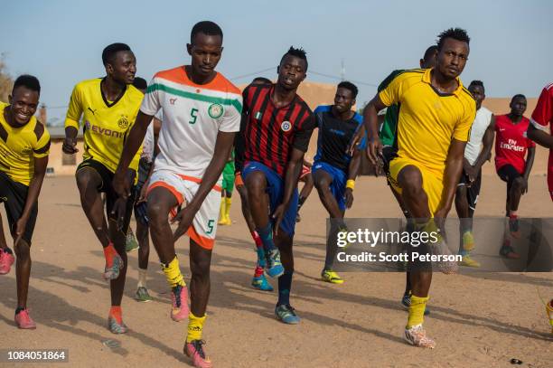 Men's soccer team trains, as Nigeriens struggle to cope with the challenges of daily life in the second-poorest country in the world, made worse by...
