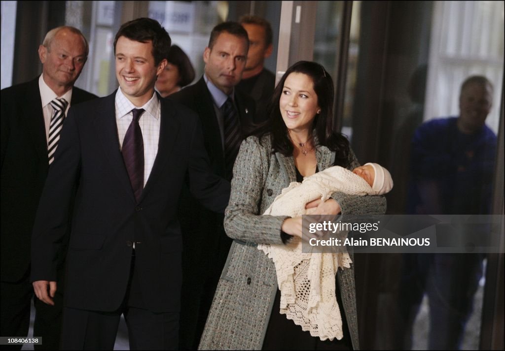Prince Frederik of Denmark and wife Princess Mary present their yet unnamed son, the new-born Prince in Copenhagen, Denmark on October 18, 2005.