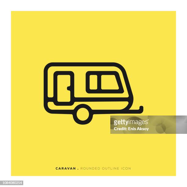 caravan rounded line icon - camping car stock illustrations