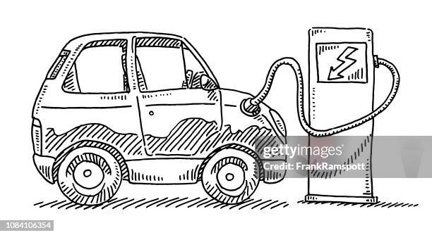 electric car charging batteries drawing - electric vehicle charging station stock illustrations