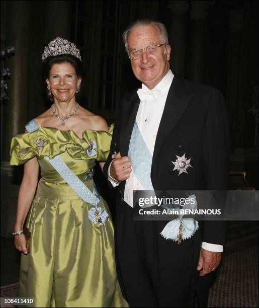 Queen Silvia of Sweden and King Albert of Belgium in Stockholm, Sweden on April 30, 2006.