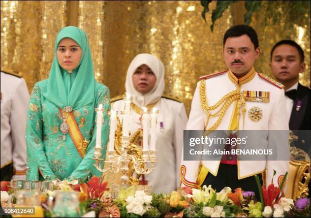 The Crown prince Al Muhahtadee Billah and His wife Princess Annak Sarah at Isantana Palace in Brunei Darussalam on July 15, 2006.