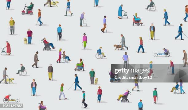 stockillustraties, clipart, cartoons en iconen met groep mensen met een handicap - paralysis