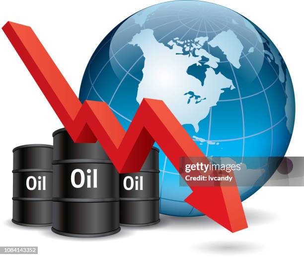 illustrazioni stock, clip art, cartoni animati e icone di tendenza di prezzi del petrolio in calo - olio ed essenze