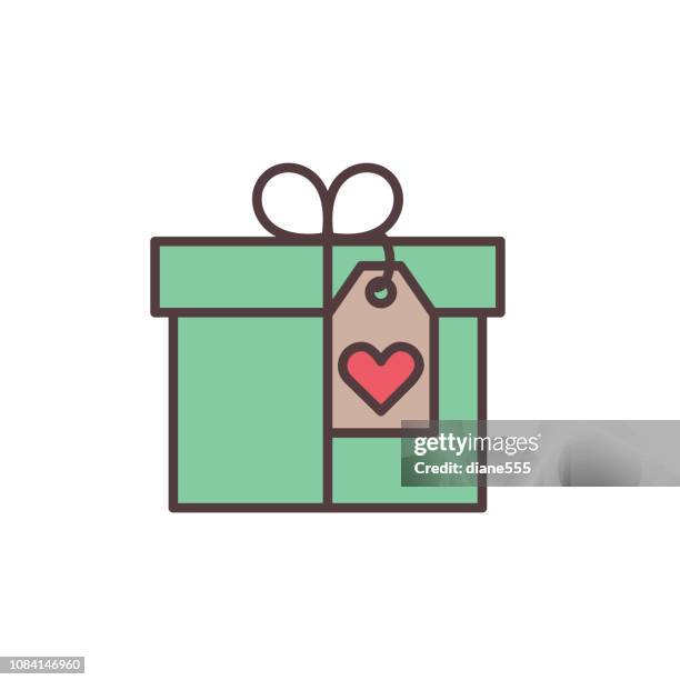 gift box heart shopping and retail thin line icon set - gift bow flat vector stock illustrations