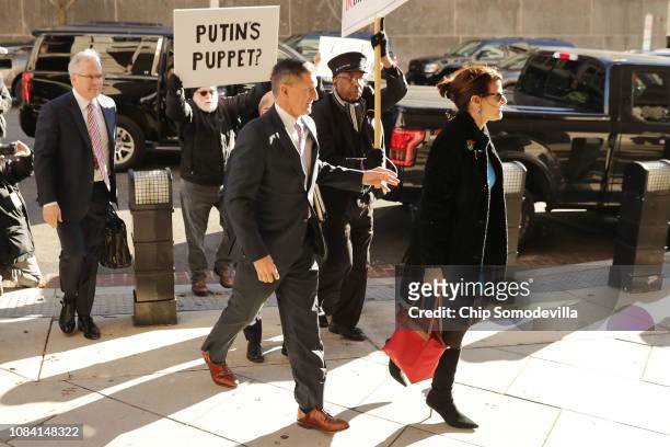 Former White House National Security Advisor Michael Flynn and his wife Lori Andrade arrive at the Prettyman Federal Courthouse before he is...