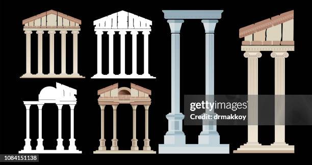 ancient column and ancient city - greek temple illustration stock illustrations