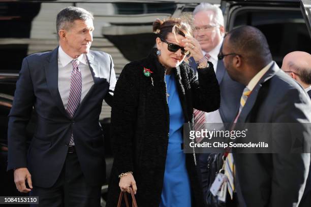 Former White House National Security Advisor Michael Flynn and his wife Lori Andrade arrive at the Prettyman Federal Courthouse before he is...