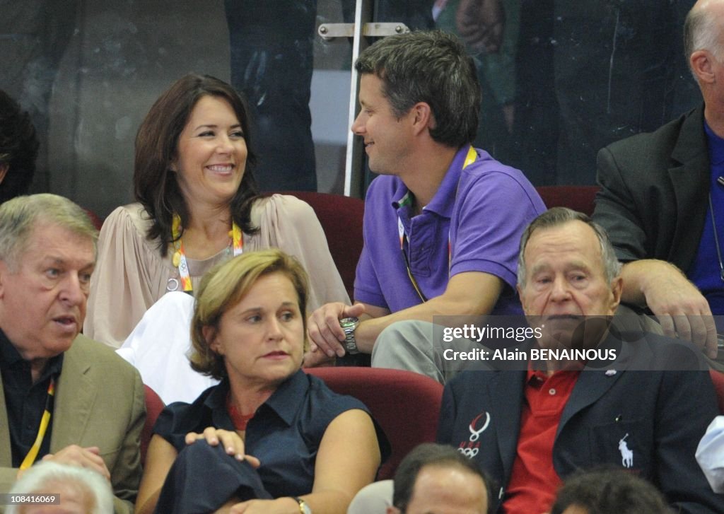 At the Beijing Olympic Games 2008th, Crown Prince Frederik of Denmark and his wife Crown Princess Mary during a preliminary basketball match in Beijing, China on August 10th, 2008.