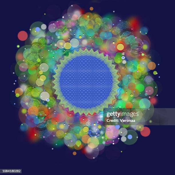 kreisförmige urlaub rahmen mit bunten kreisen auf schwarzem hintergrund - disco ball stock-grafiken, -clipart, -cartoons und -symbole