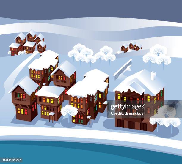 village and snow - finland winter stock illustrations