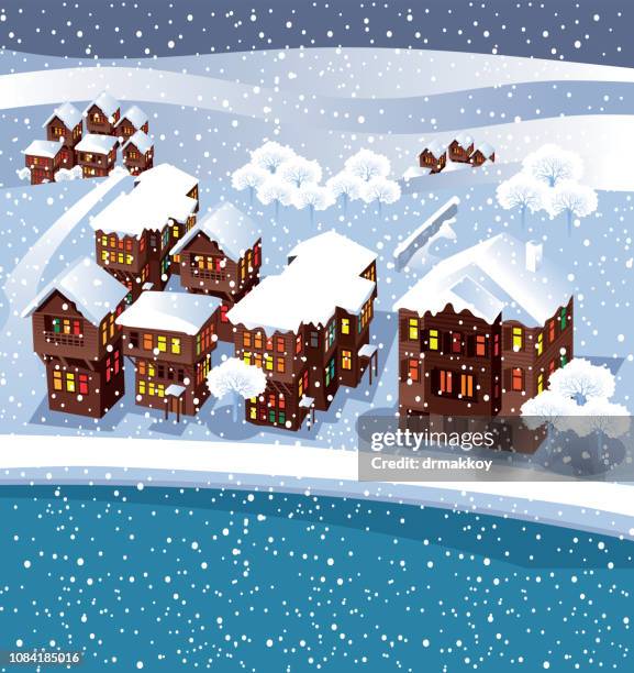 village and snow - finland winter stock illustrations