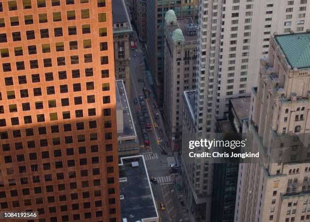 looking down on traffic and offices in city street - toronto cityscape stock pictures, royalty-free photos & images